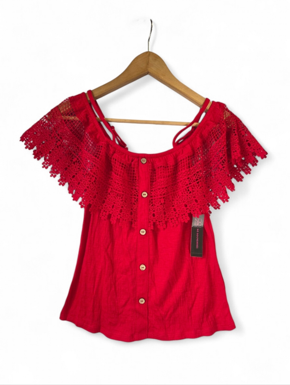 NOBO Red Lace Trim Off-the-shoulder Tank Top Size Medium